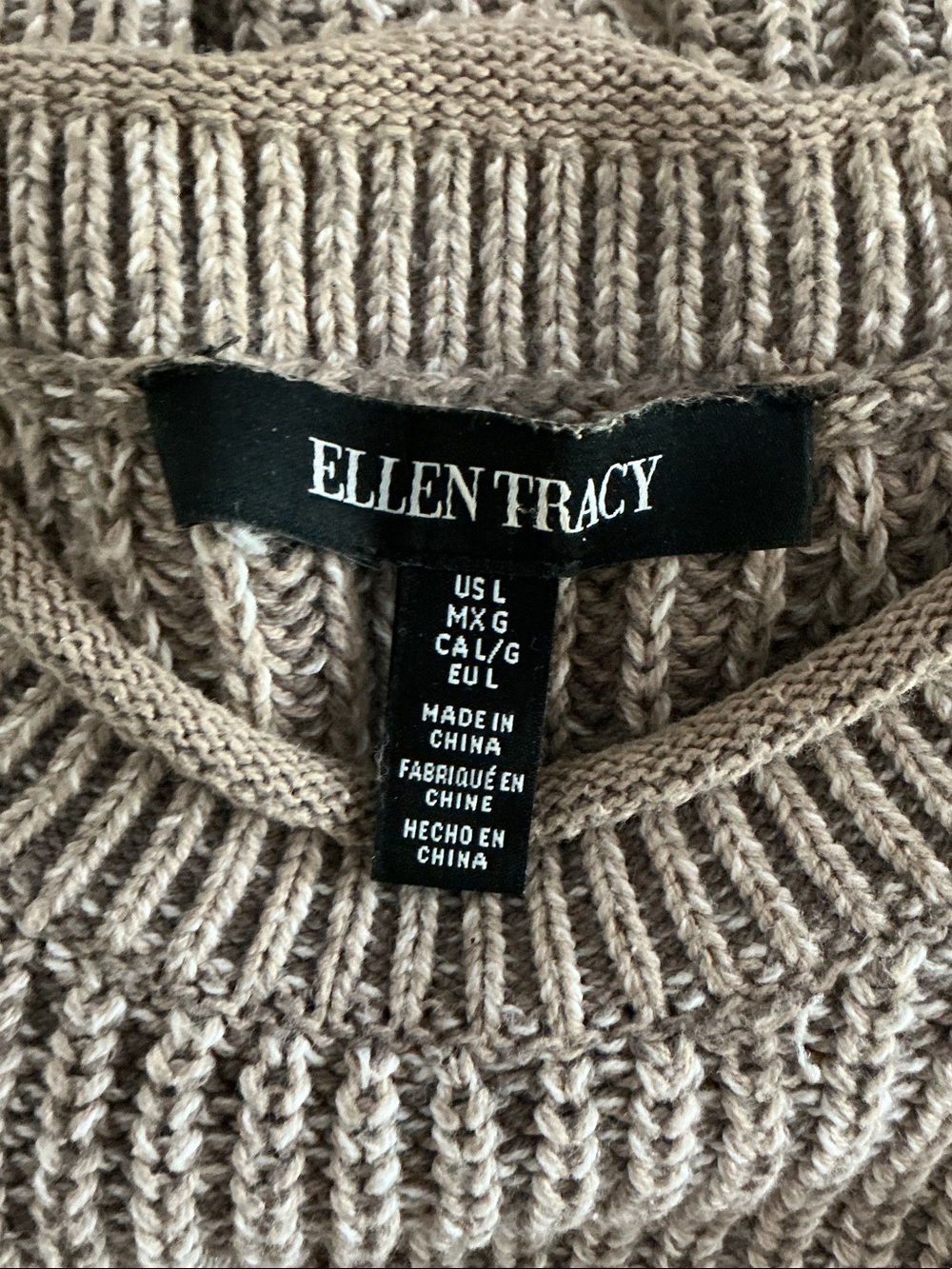 Ellen Tracy Marled Crewneck Sweater, Oatmeal Marl, Size Large - Picture 14 of 16